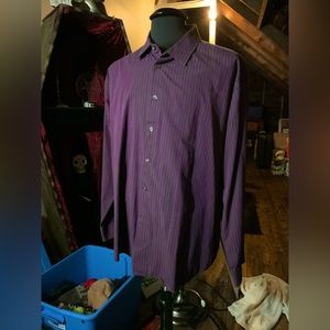 Van Heusen mens XXL 18 18.5 eggplant purple black pinstripe stripe dress shirt